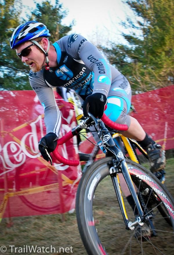 Robert Marion (American Classic) rounding a sharp downhill corner