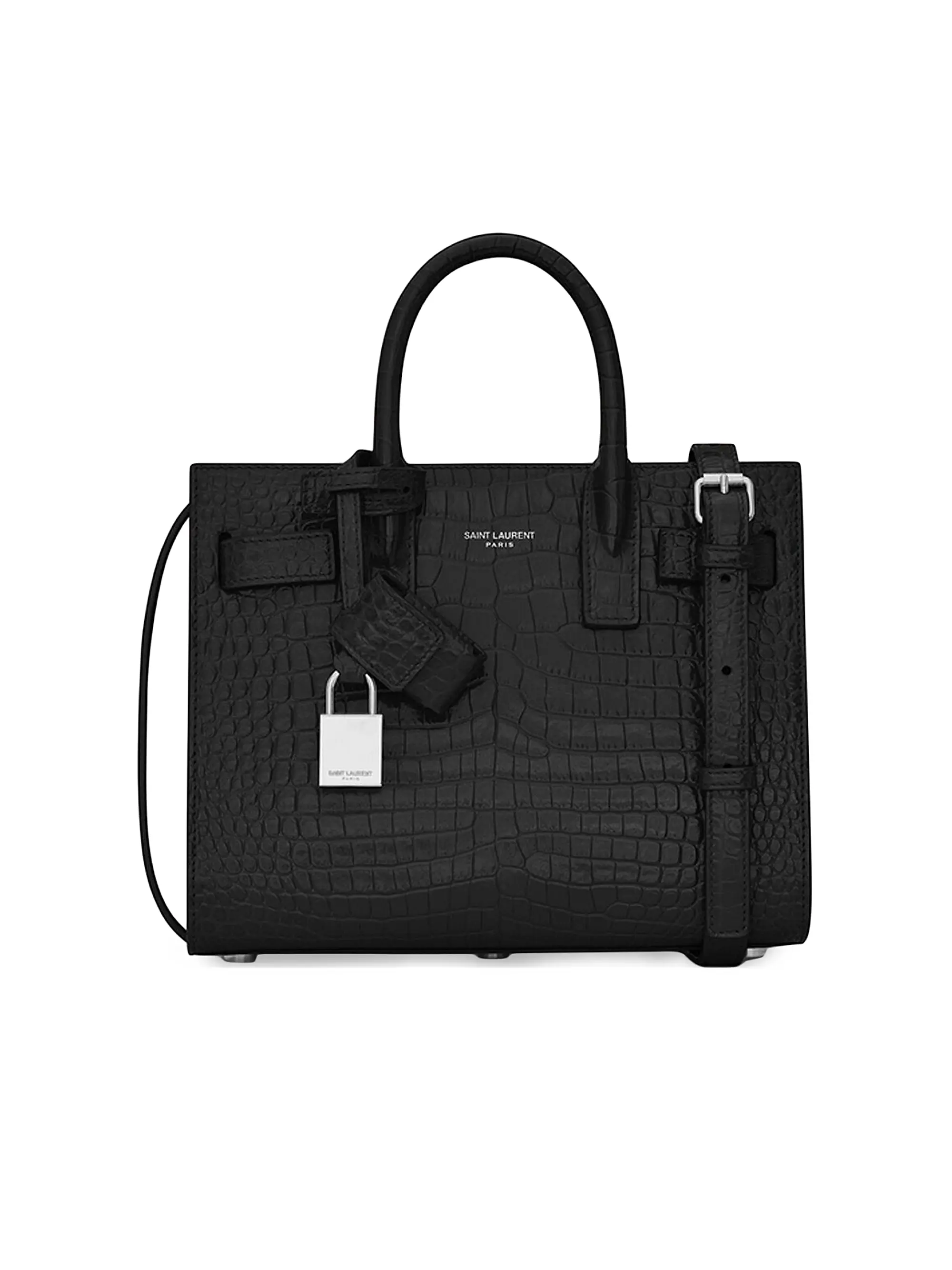 Sac De Jour Nano Top Handle Bag in Embossed Crocodile Shiny Leather