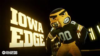 University of Iowa mascot Herky the Hawk stares down the camera in EA Sports College Football 26
