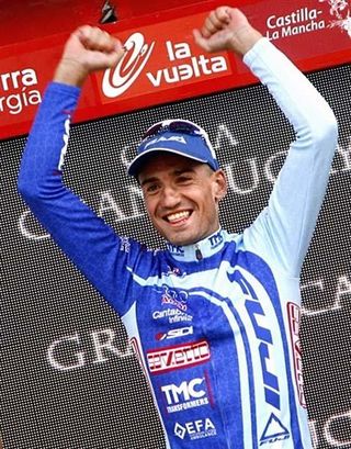 Juan José Cobo (Fuji-Servetto) on the podium