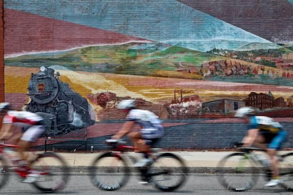 A mural shows the strong railroad culture here in Altoona.