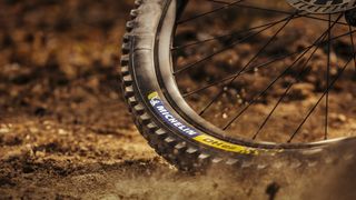 Close up on the Michelin DH22 tire