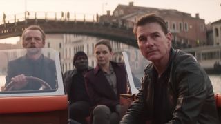 (L to R) Simon Pegg as Benji driving the boat with Ving Rhames as Luther, Rebecca Ferguson as Ilsa and Tom Cruise as Ethan Hunt in the Mission: Impossible 7 trailer