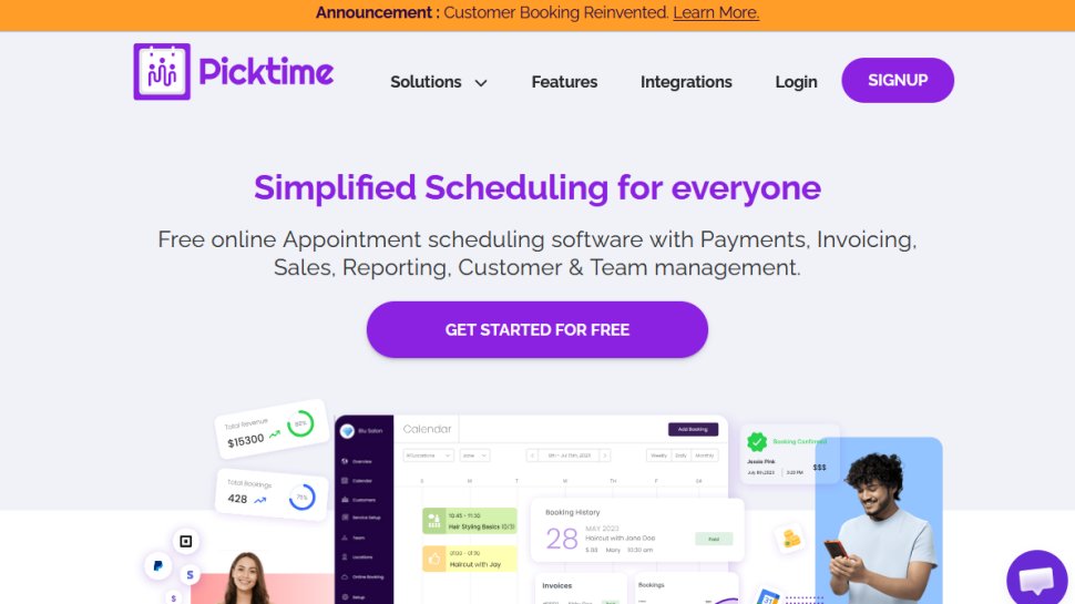 Picktime website screenshot (February 2026).