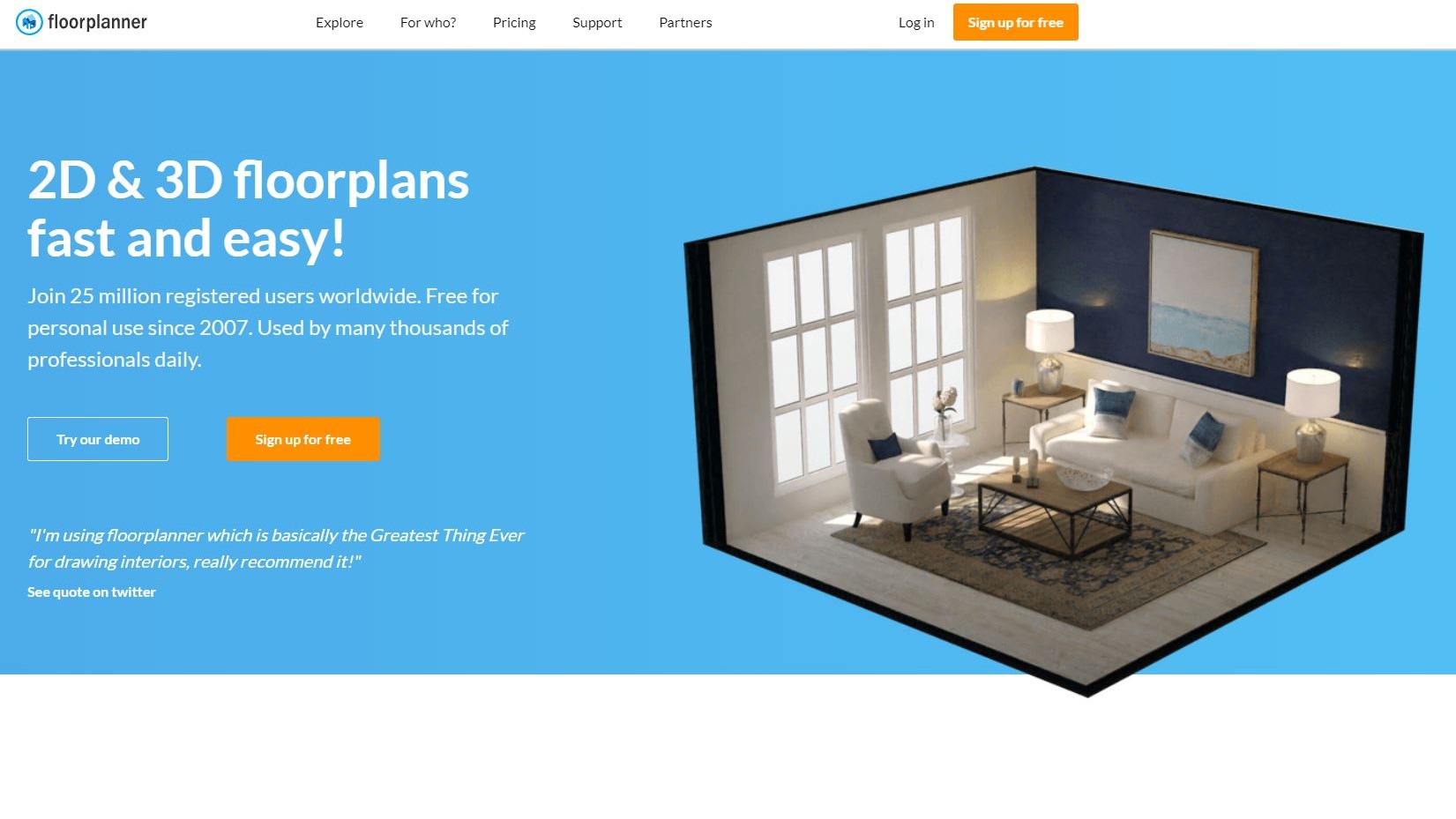 Website screenshot for Floorplanner