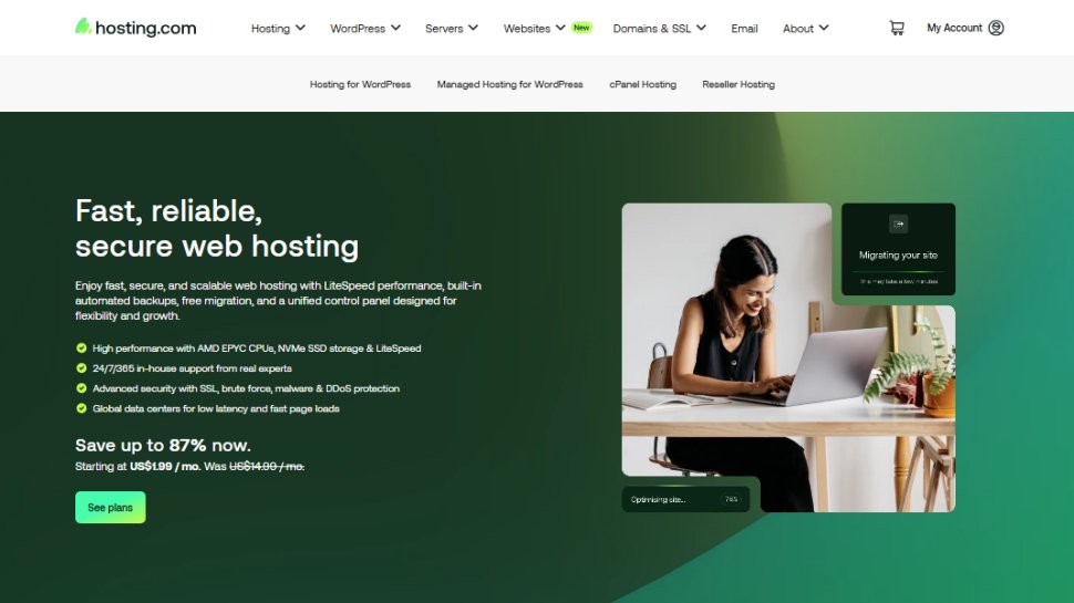 Website screenshot of A2 Hosting (August, 2025)
