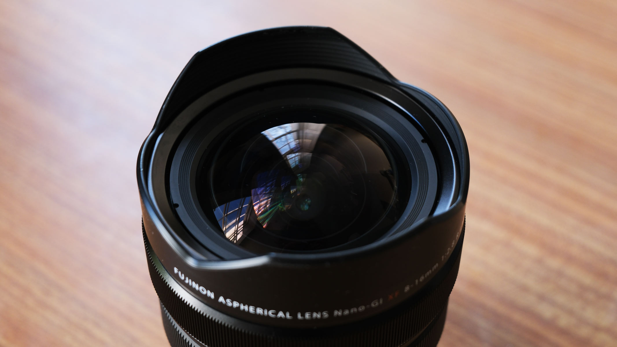 The Fujifilm XF 8-16mm f/2.8 lens's bulbous front element