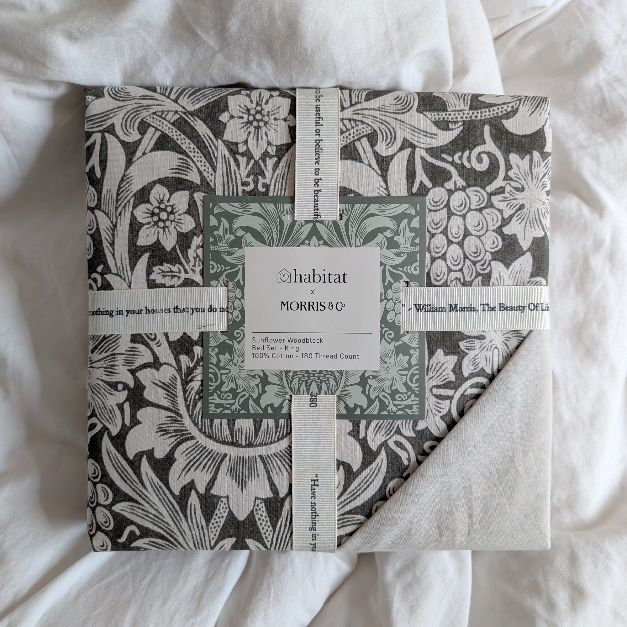 Habitat x Morris & Co. Sunflower Woodblock Bedding in its packaging