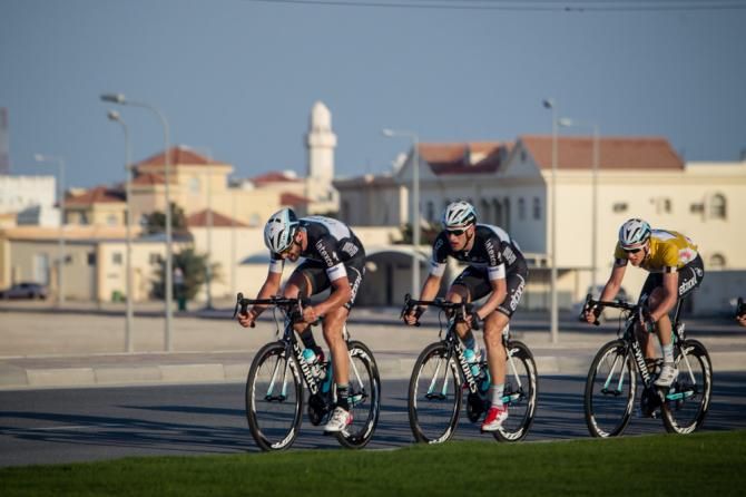 Omega Pharma leads in the sprint for the win on stage 2.
