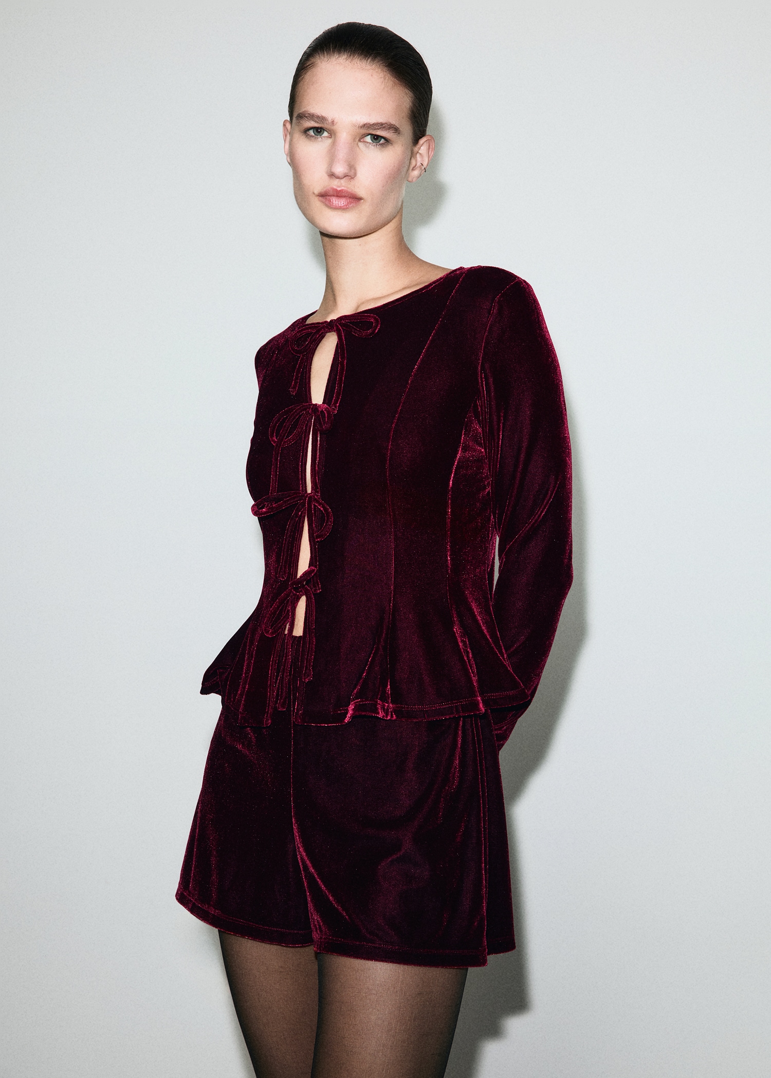 Velvet Blouse With Bows - Women | Mango Usa