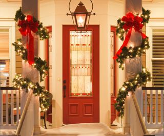 Christmas lights on a porch