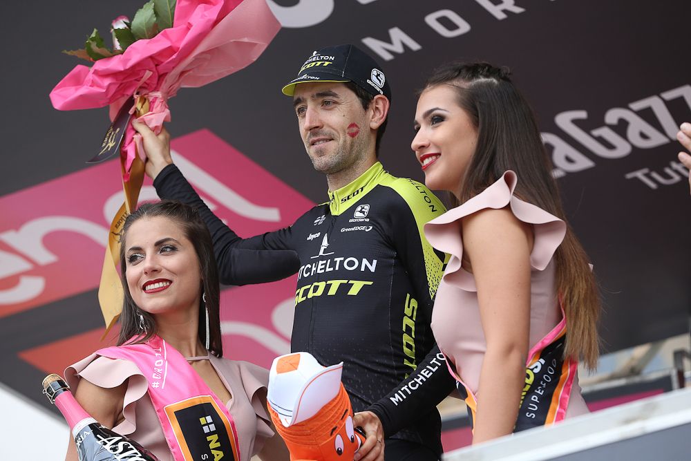 Mikel Nieve on the podium after winning stage 20 at the Giro d'Italia