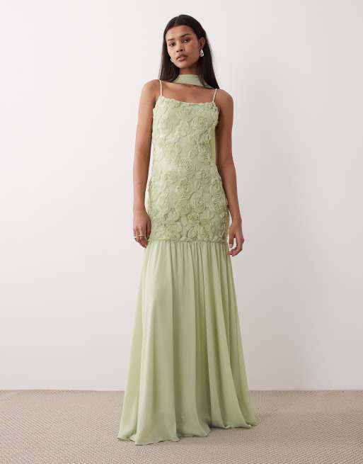 GINA TRICOT, Gina Tricot Embroidery Maxi Dress in Green