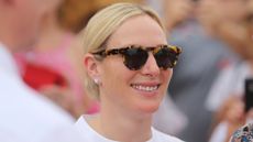 Zara Tindall, wearing sunglasses, attends the 2019 Magic Millions official draw at Surfers Paradise Foreshore on January 08, 2019 in Gold Coast