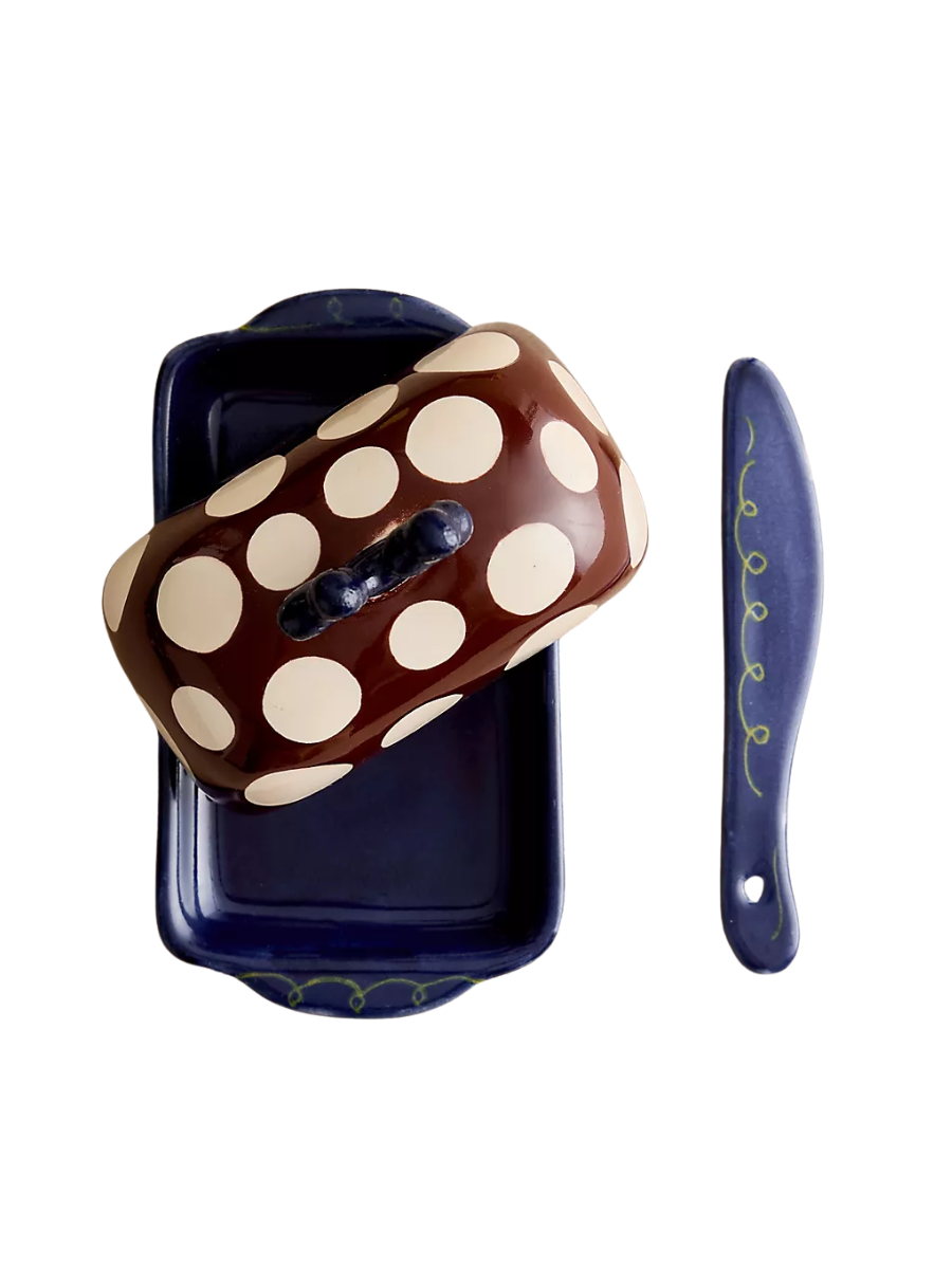 Anthropologie, Damson Madder Spot Butter Dish &amp;amp; Spreader