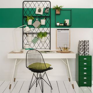 Modern home office ideas with green and white striped wall