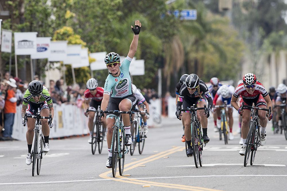 Lauretta Hanson (Colavita-Bianchi) takes out the Downtown Redlands Criterium