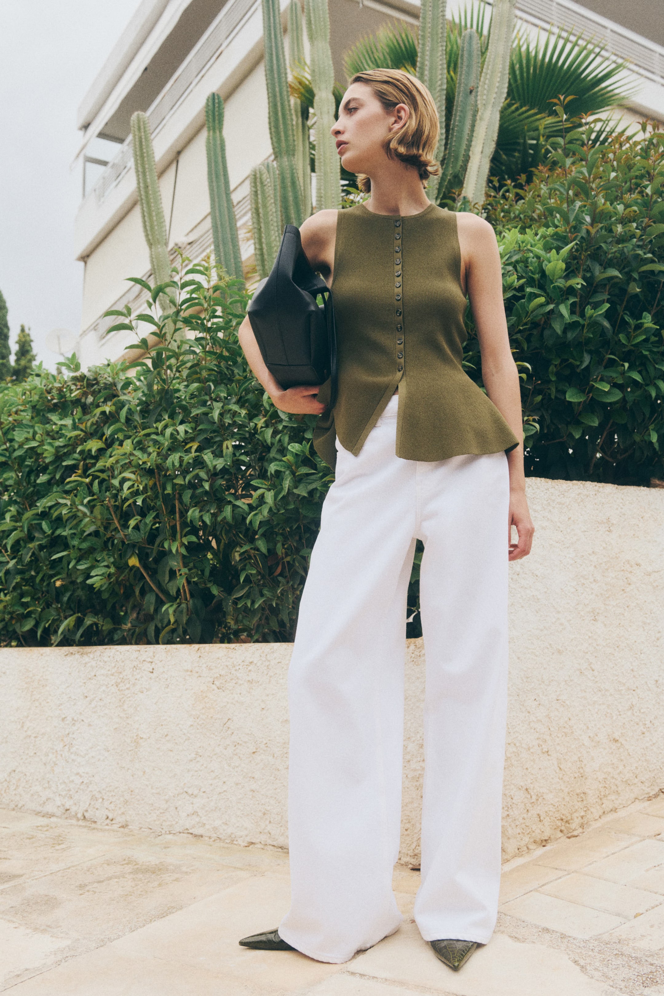 Rib-Knit Peplum Sleeveless Top