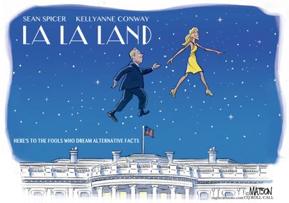 Political Cartoon U.S. Sean Spicer Kellyanne Conway Trump La La Land