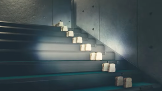 An ominous row of sandwiches perched upon a set of stairs in Starfield.