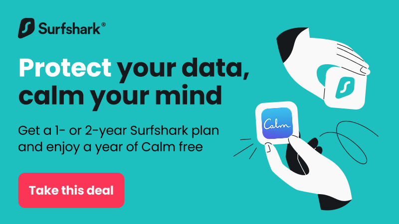 A banner promoting Surfshark and Calm's partnership