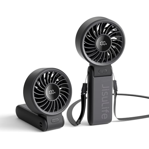 Jisulife Handheld Fan Life7 &amp;ndash; Ultimate Flexibility: Wide &amp;amp; Strong Airflow, 19.5h Max Cooling, 5000mah Rechargeable, 5-Speed, Led Display, 3 in 1 Portable Fan for Travel, Concerts, Sports Events(black)