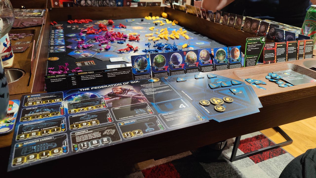 A wide view of the full Twilight Imperium board in use