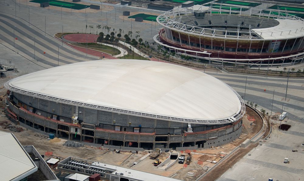 Construction was underway in February at the Rio Olympic Velodrome for the Rio 2016 Olympic Games in the Barra da Tijuca neighborhood