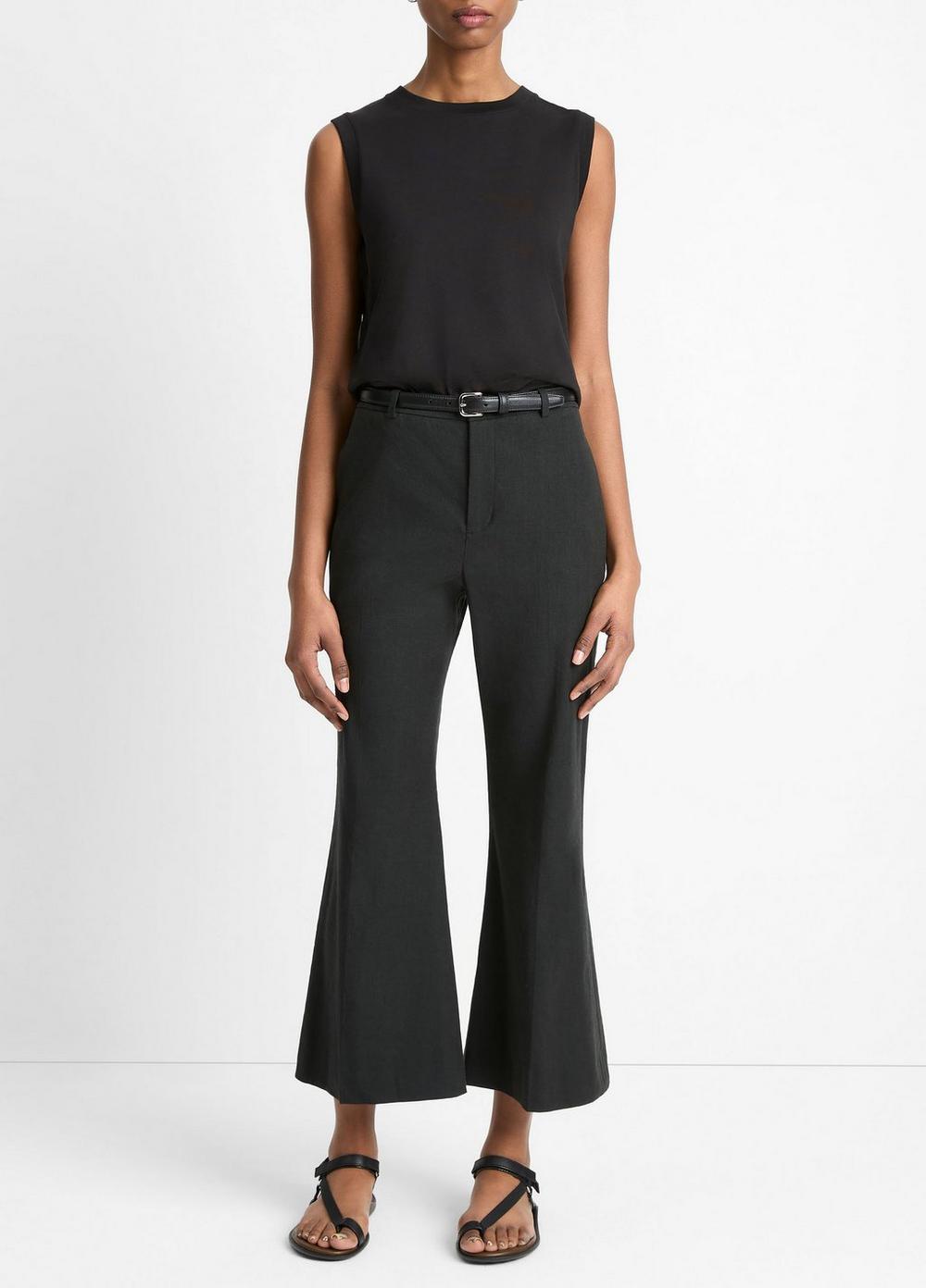 Linen-Blend Crop Flare Trouser
