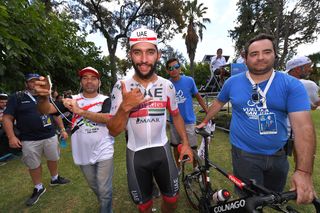 Fernando Gaviria celebrates winning stage 4 at the Vuelta a San Juan