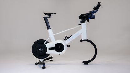 Side on shot, featuring the whole smart bike from Stages Cycling, the SB200