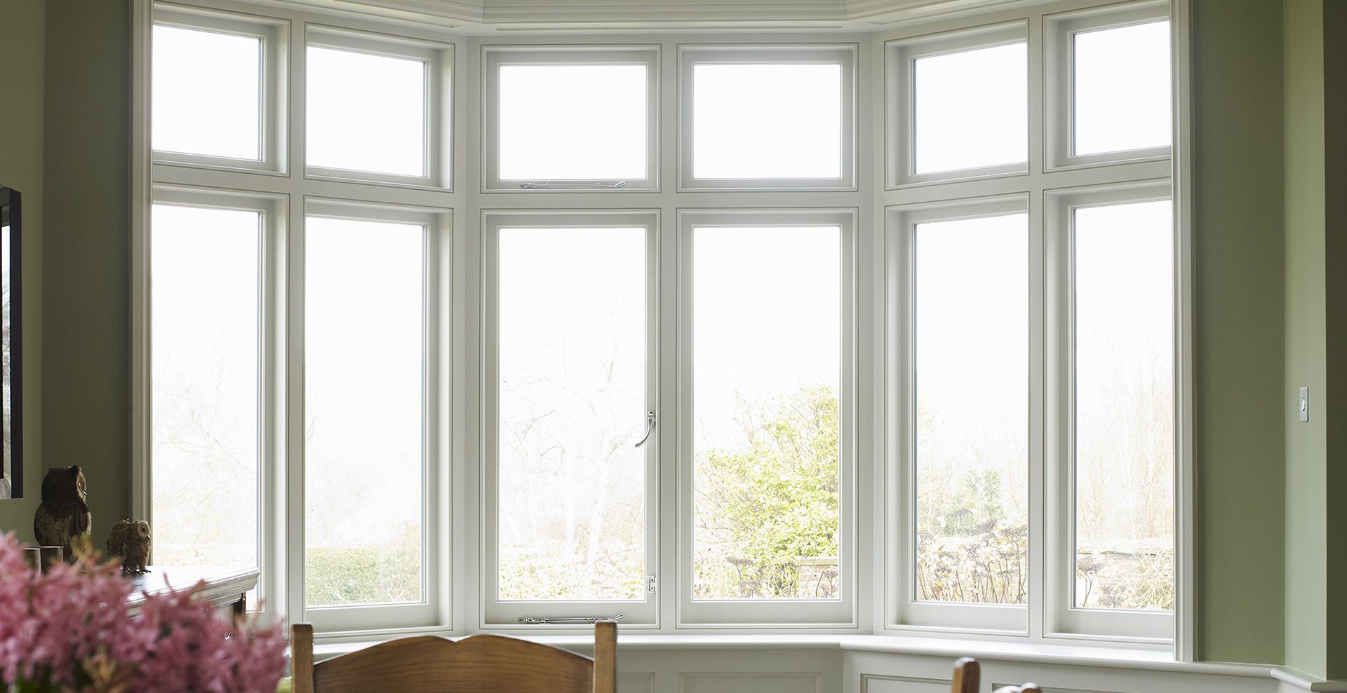close up of casement bay window