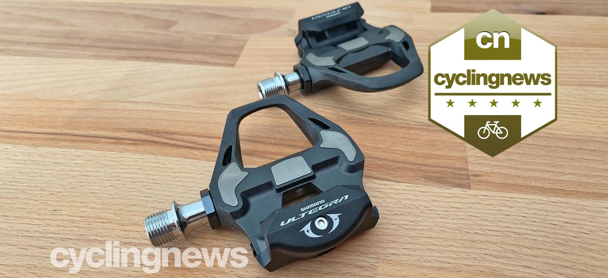 Shimano Ultegra pedals overlaid with a five-star badge