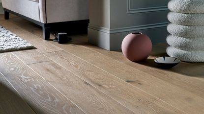 A closeup of laminate wood effect floors