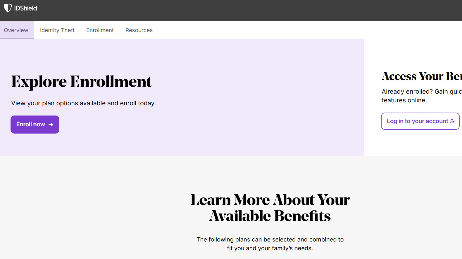 Screenshot of the IDShield web interface