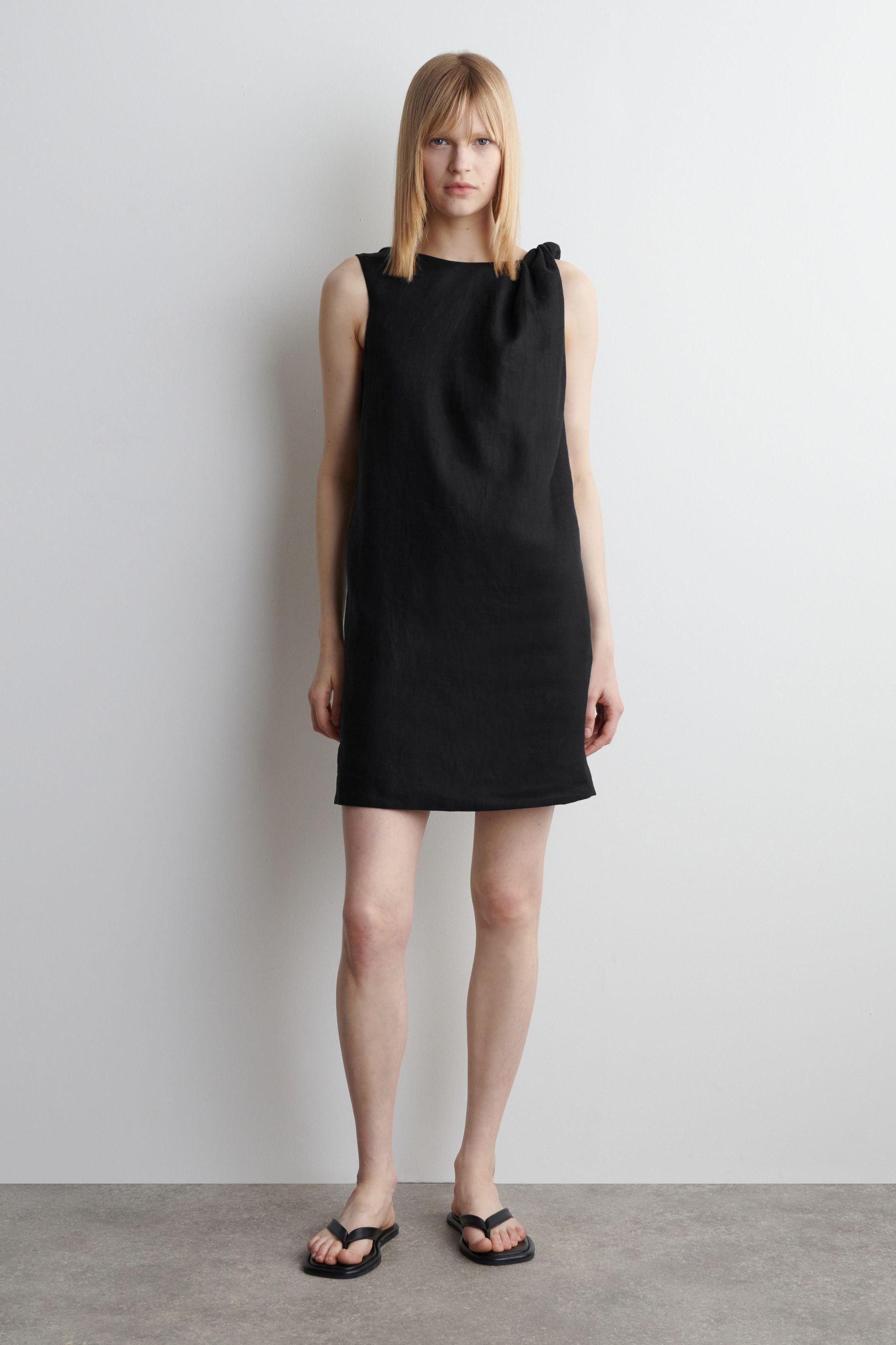 Twist-Detail Linen Mini Dress