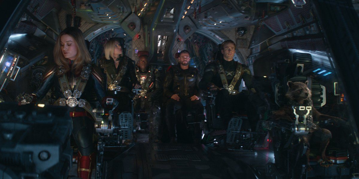 Captain Marvel Black Widow War Machine Thor Captain America and Rocket in Avengers Endgame