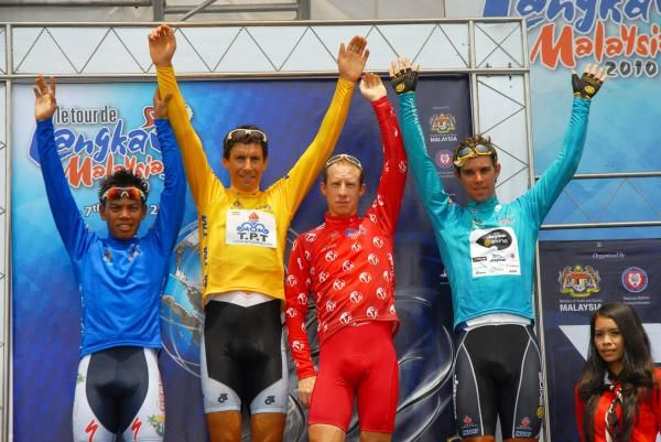 Jersey holders: Anuar Manan (Geumsan Ginseng Asia - Asian rider classification), Thomas Erler (Tabriz Petrochemicals - general classification), Pete McDonald (Drapac-Porsche - mountains classification) and Michael Matthews (Team Jayco-Skins - points classification)