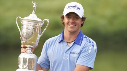 Rory McIlroy win the US Open trophy after his 2011 success