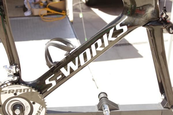 Despite all of its aero advantage the team's bikes still use a standard down tube mounted bottle cage and bottle.