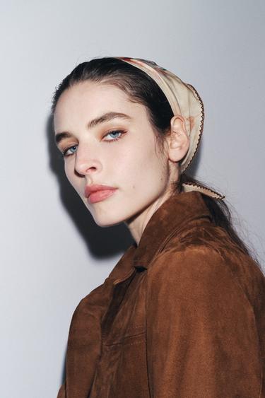 Bandanna With Embroidered Florals and Lace Trim
