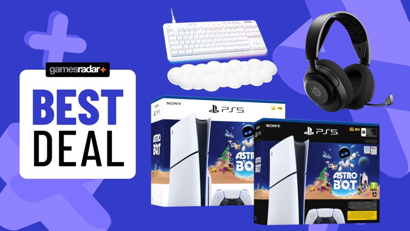 PS5 bundles with Logitech keyboard and SteelSeries headset on a blue background with best deal badge