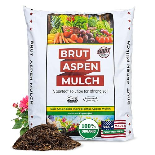 Brut Organic Aspen Mulch 10 Qt – Natural Moisture Retainer & Root Protector – Odor-Free, Nutrient-Rich Bark Mulch for Landscaping, Garden Beds & Potted Plants