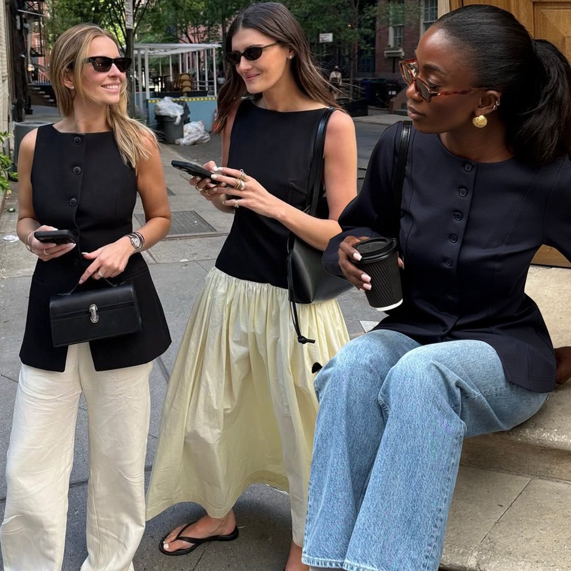 fashion collage featuring style influencers Cococ Schiffer and Liv Madeline wearing chic pieces from Aligne 2026