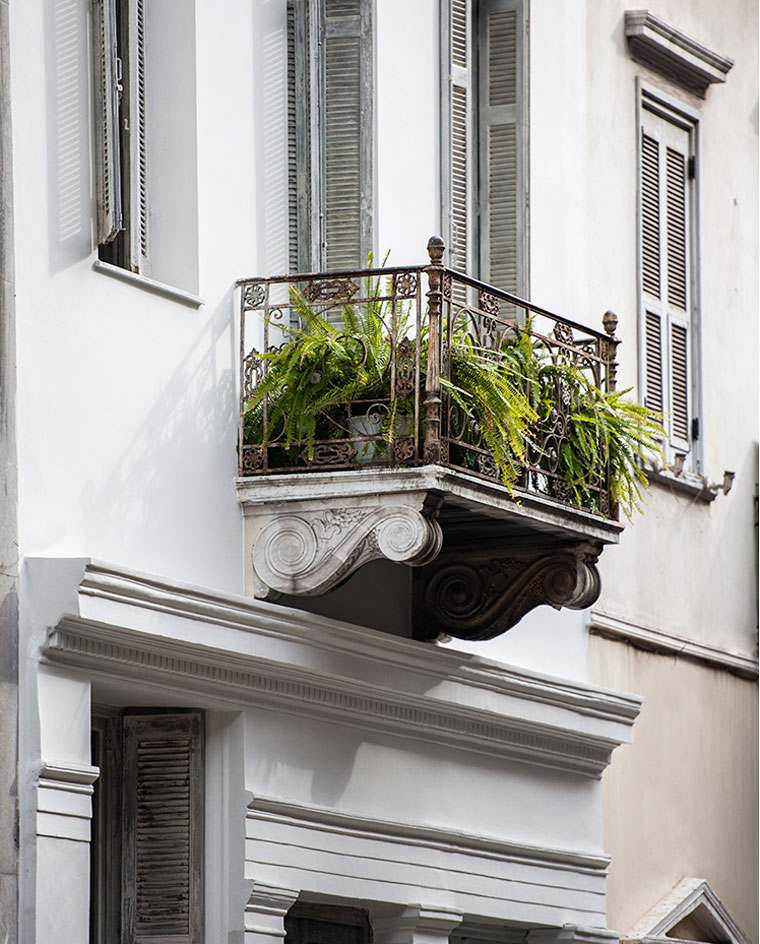 The neoclassical store exterior.