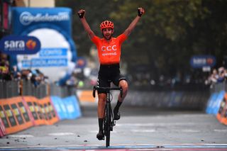 ASTI ITALY OCTOBER 23 Arrival Josef Cerny of Czech Republic and CCC Team Celebration during the 103rd Giro dItalia 2020 Stage 19 a 1245km stage from Abbiategrasso to Asti Stage shortened due to heavy rain girodiitalia Giro on October 23 2020 in Asti Italy Photo by Stuart FranklinGetty Images