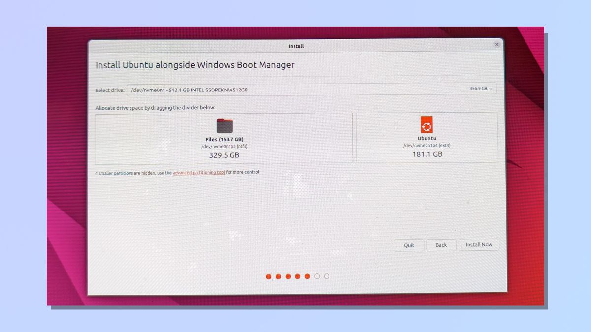 Снимок экрана, показывающий, как установить Linux через USB. Установите Linux вместе с Windows.