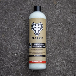 A bottle of WTB TCS Sealant on a concrete background