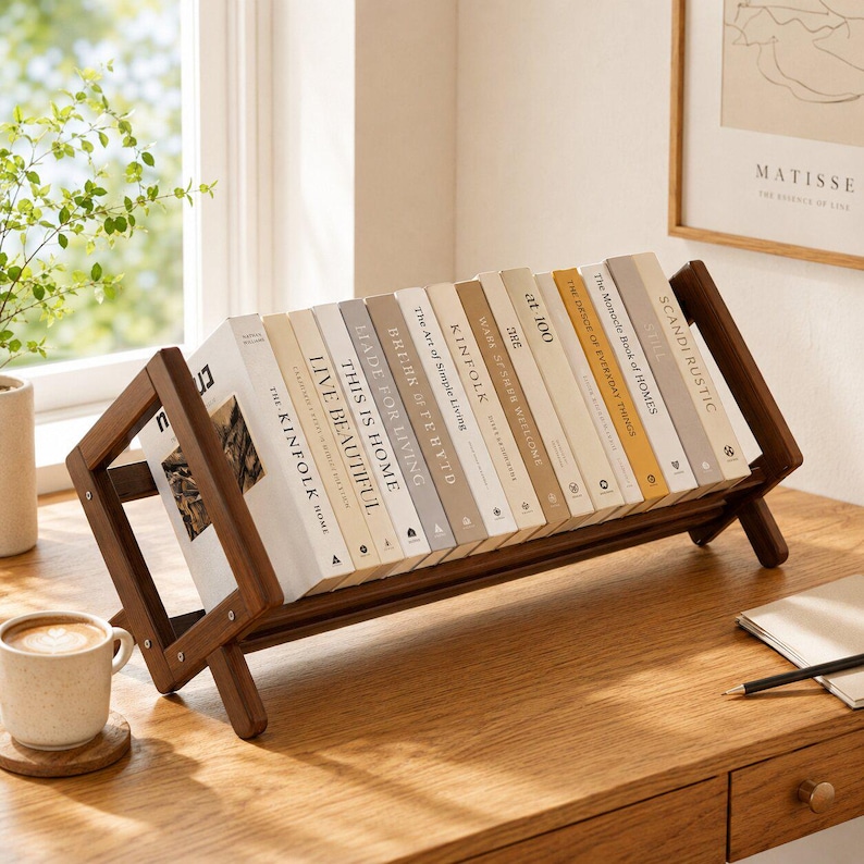 Angled Bamboo Tabletop Bookshelf, Compact Desktop Organizer, Wooden Book Storage Rack, Children&amp;rsquo;s Picture Display, Home Office File Holder