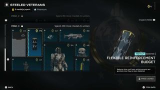 The Flexible Reinforcement Budget highlighted in Helldivers 2's Acquisitions Center menu